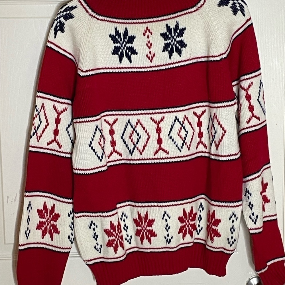 Vintage 70s JC Penney Knit Sweater Ski Snow Nordic Tribal Fair Isle Aztec Sz L  - Picture 10 of 11